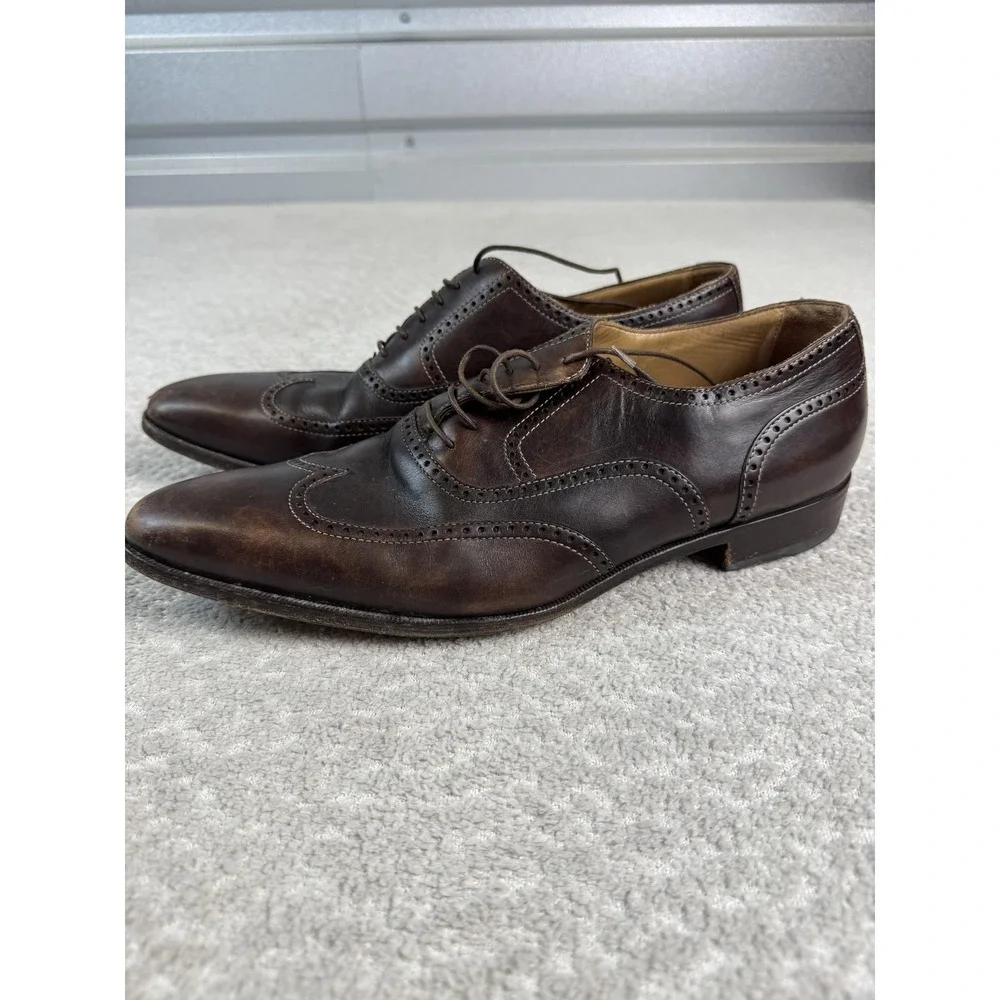 Romano Martegani Shoes Mens Size 10.5 A Brown Leather Wingtip Oxford Italy Dress
